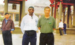 Grandmaster Ip Ching and Garry in Faat Saan, outside the ancestral hall.